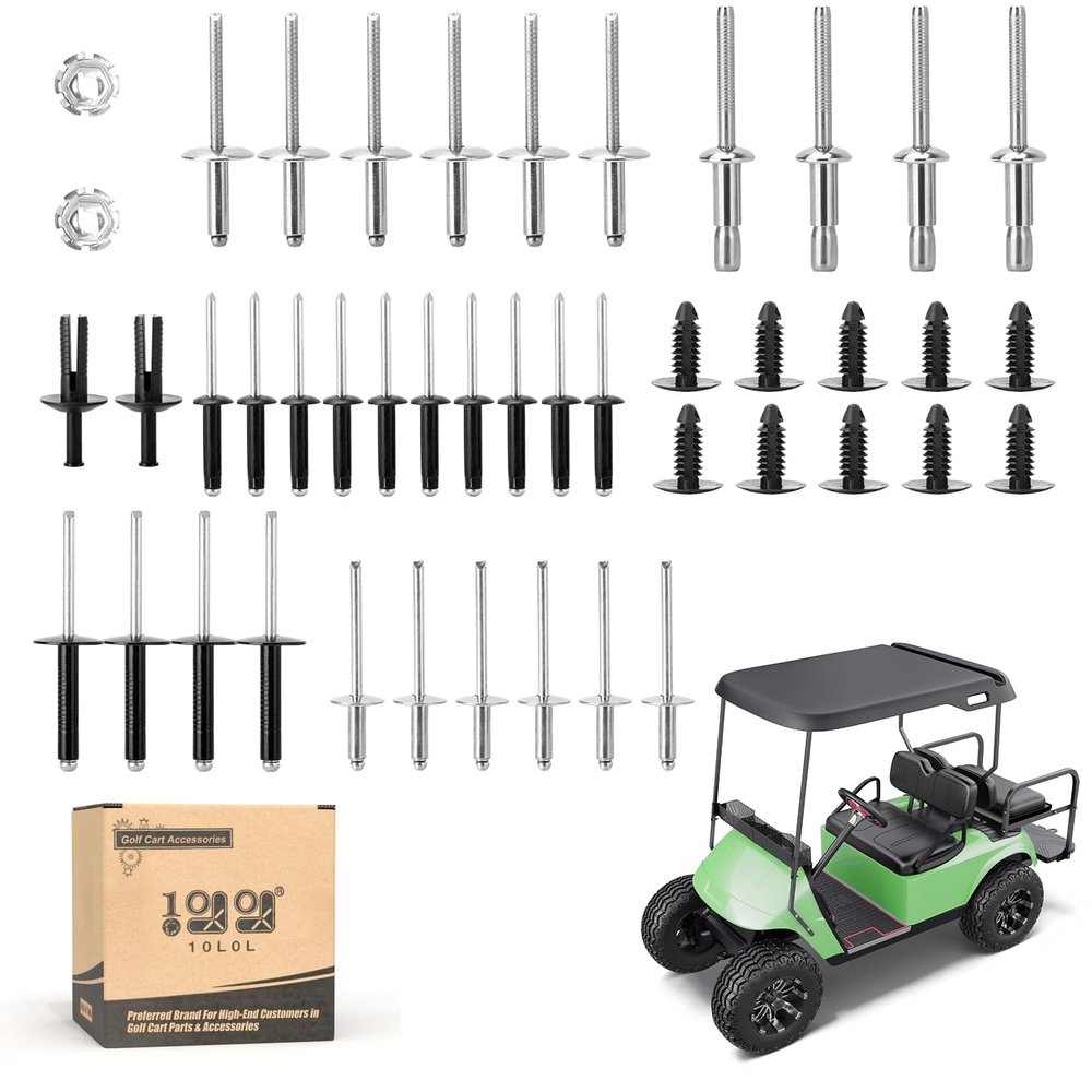 10L0L Golf Cart Complete Body Metal Rivet Hardware Kit for 1994+ EZGO TXT Gas/Electric with Extra 10 PCS Plastic Fastener Tree Rivets