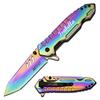 Blue Steel Perfect Personalized Engraved Pocket Knife For Everyday Carry - Perfect Valentines Gift for Boyfriend Husband Anniversary Birthday MT-927PK (Rainbow) view 1