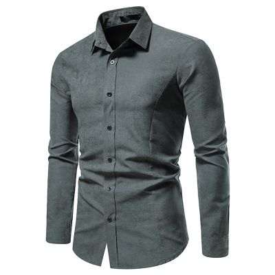 Mens Long Sleeve Dress Shirts Slim Fit Wrinkle-Resistant Designer Stretch Shirts Wedding Party Business Work Top Dark Gray