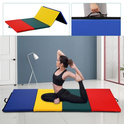 Gymnastics Mat for Kids 4 Panel Folding Exercise Mats Tumbling Mat with Carrying Handles 2 Inches Lightweight Thick Wrestling Mats Gym Mat Gymnastic Indoor/Outdoor Gymnastics Equipment