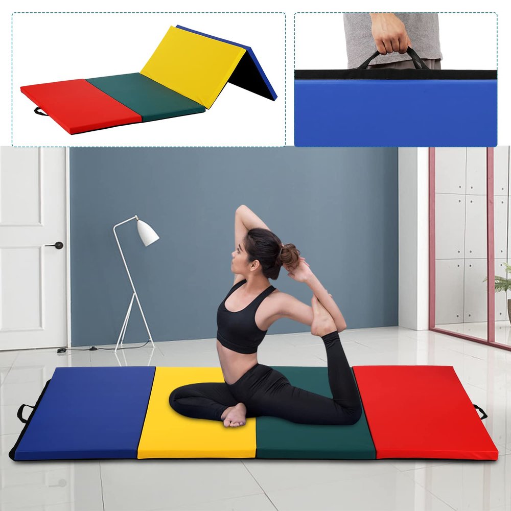 Gymnastics Mat for Kids 4 Panel Folding Exercise Mats Tumbling Mat with Carrying Handles 2 Inches Lightweight Thick Wrestling Mats Gym Mat Gymnastic Indoor/Outdoor Gymnastics Equipment