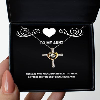Brilliant Aunt Gifts, Niece and Aunt are Connected Heart to Heart. Distance and Time Can't Break Them, Aunt Cross Dancing Necklace from