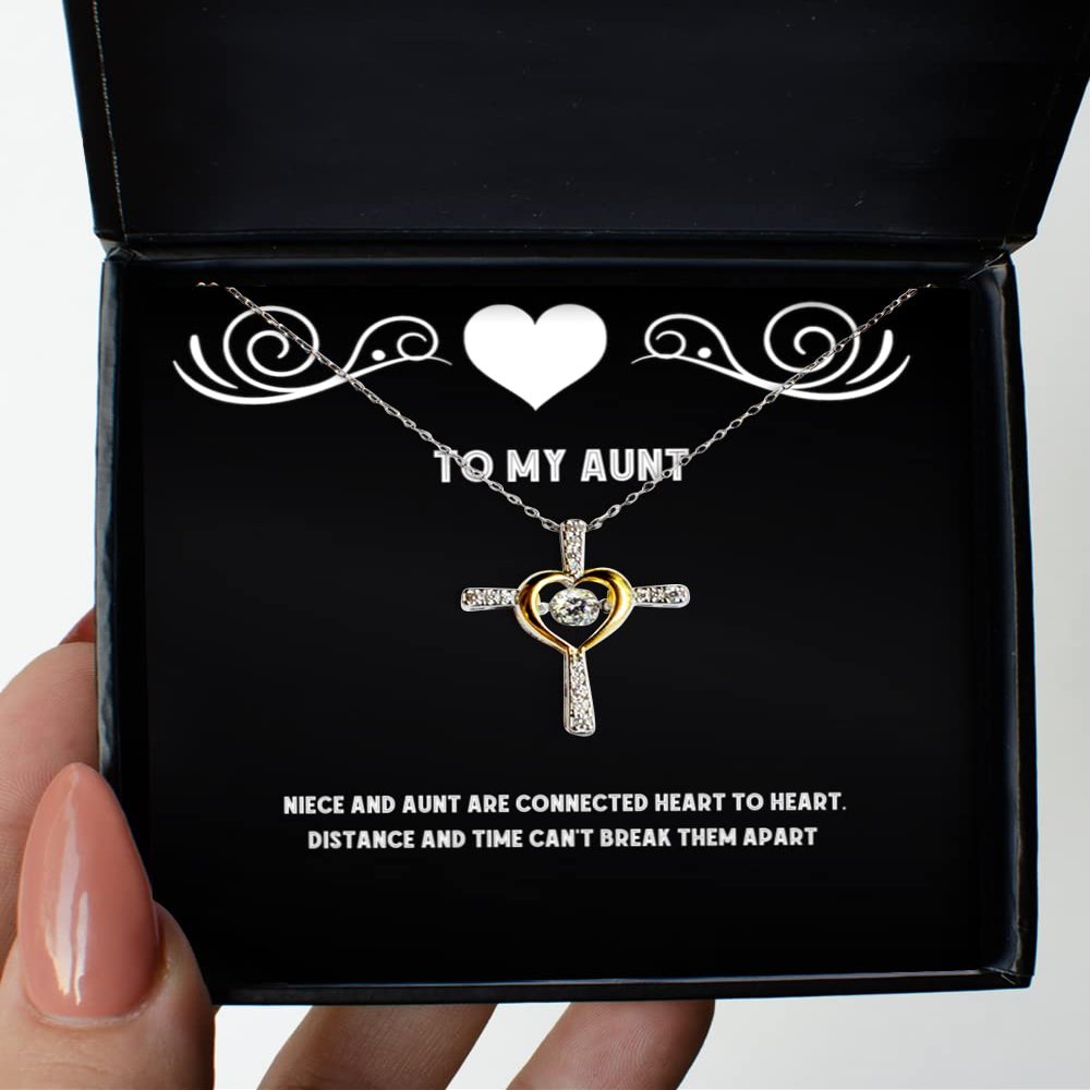 Brilliant Aunt Gifts, Niece and Aunt are Connected Heart to Heart. Distance and Time Can't Break Them, Aunt Cross Dancing Necklace from