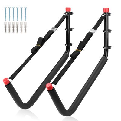 Naikozmo Heavy Duty Kayak Storage Hanger, 20.5Inch Wall Mount Canoe Rack, 2 Pack Heavy Duty Stand-Up Paddle Board Holde, Black + Red