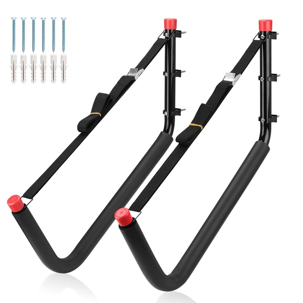 Naikozmo Heavy Duty Kayak Storage Hanger, 20.5Inch Wall Mount Canoe Rack, 2 Pack Heavy Duty Stand-Up Paddle Board Holde, Black + Red