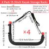 Naikozmo Kayak Storage Racks, 15.3 Inch Wall Mount Garage Storage Hooks for Kayaks, SUP, Paddle Boards and Surfboards, Heavy Duty Hangers with Lashing Straps, 100 LB Capacity, Black + Red view 2