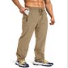 Pudolla Men's Workout Athletic Pants Elastic Waist Jogging Running Pants for Men with Zipper Pockets (Dark Khaki Large) view 1