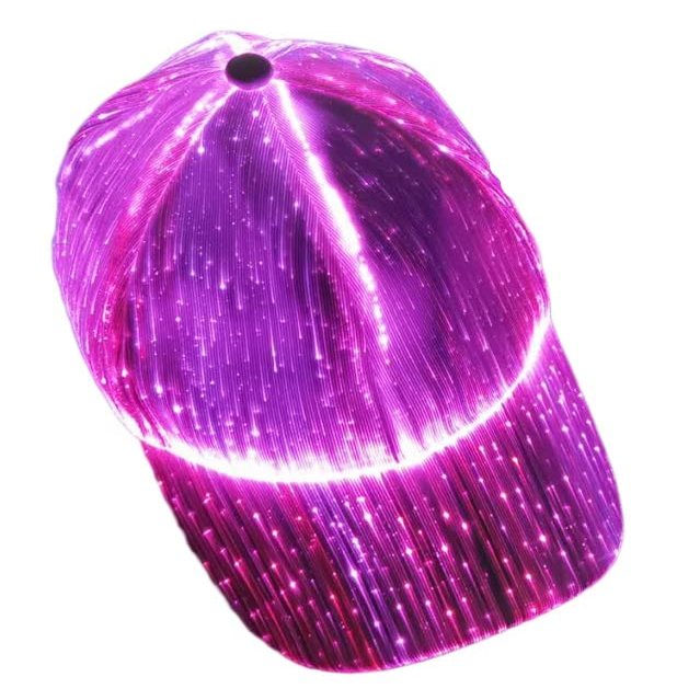 LED Optical Fiber Light-Emitting hat Club Trend Black and White Couples Light-emittingoutdoor Light Cap Baseball Cap (White-LED Seven Color)