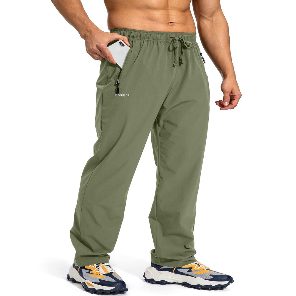 Pudolla Men's Workout Athletic Pants Elastic Waist Jogging Running Pants for Men with Zipper Pockets (Slate Green X-Large)