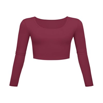 Long Sleeve Crop Tops for Women Workout Basic Clothes for Teen Ladies Fitted Slim Scoop Neck Cute Yoga Shirts (Purplish Red, X-Large)