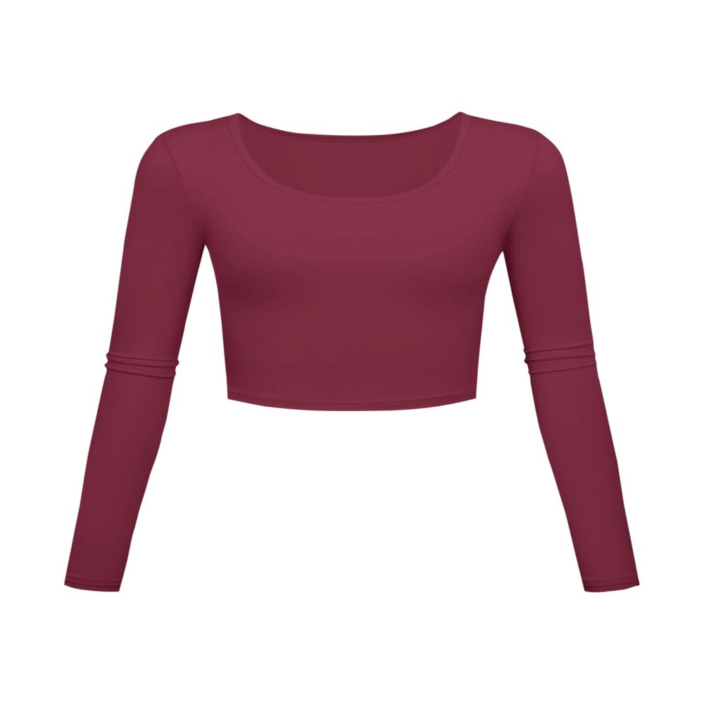 Long Sleeve Crop Tops for Women Workout Basic Clothes for Teen Ladies Fitted Slim Scoop Neck Cute Yoga Shirts (Purplish Red, X-Large)