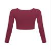 Long Sleeve Crop Tops for Women Workout Basic Clothes for Teen Ladies Fitted Slim Scoop Neck Cute Yoga Shirts (Purplish Red, Large) view 2