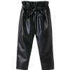 Aislor Kids Girls' Faux Leather Stretch Cargo Jogger Pants PU Sweatpants Trousers with Bowknot Lace-up Belt Streetwear Black 3-4 Years view 1