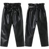 Aislor Kids Girls' Faux Leather Stretch Cargo Jogger Pants PU Sweatpants Trousers with Bowknot Lace-up Belt Streetwear Black 3-4 Years view 2