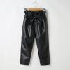 Aislor Kids Girls' Faux Leather Stretch Cargo Jogger Pants PU Sweatpants Trousers with Bowknot Lace-up Belt Streetwear Black 3-4 Years view 4