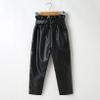 Oyolan Kids Girls Faux Leather Velvet Lining Pants with Bowknot Loose Fit Casual Thermal Warm Trousers Black 3-4 Years view 2