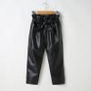Oyolan Kids Girls Faux Leather Velvet Lining Pants with Bowknot Loose Fit Casual Thermal Warm Trousers Black 3-4 Years view 3