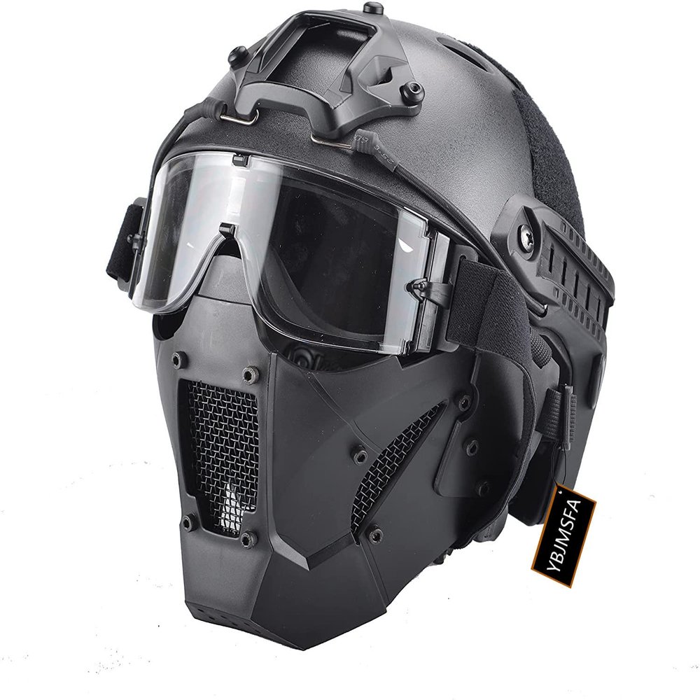 Tactical Fast Helmet Air Gun Steel Mesh Protective Mask and Goggles, for Hunting Paintball CS Game BB Gun Shooting