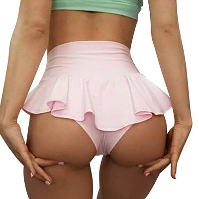 Women Sexy Yoga Ruffle Scrunch Booty Shorts High Waist Pole Dance Disco Cheeky Bottoms Workout Exercise Active Butt Lifting Sports Fitness Biker Leggings Hot Pants Festival Rave Outfit Pink X-Large