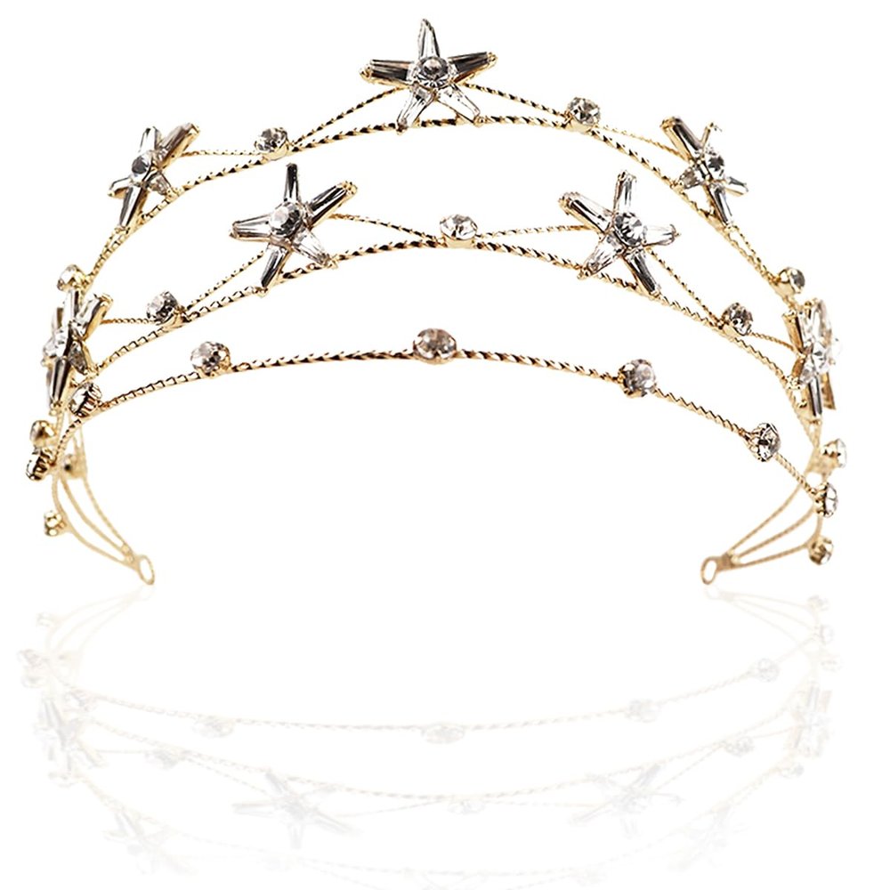 FERCAISH Rhinestone Crystal Wedding Crown, Star Hair Jewelry Bridal Headpiece, Hair Accessories for Christmas/Photography/Party, Princess Rhinestone Crown for Women