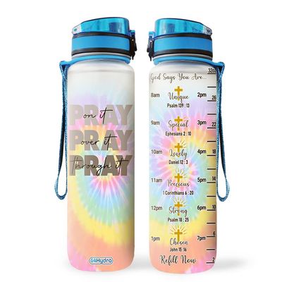 64HYDRO 32oz 1Liter Motivational Water Bottle with Time Marker, Faith Pray Tie Dye Christian Gifts Design - HLMZ1305002Z