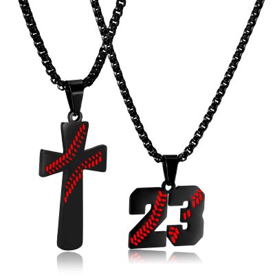 RWQIAN Baseball Necklace for Men Baseball Number Pendant Necklace Stainless Steel Men Baseball Cross Necklace and Number 23 Chain Set Jewelry Gift