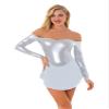 iiniim Women's Shiny Metallic Figure Ice Skating Dress Sheer Mesh Gymnastics Ballet Leotard Dancewear Silver X-Large view 1