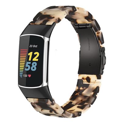 Wongeto Resin Bands Compatible for Fitbit Charge 6 /Charge 5 Band,Women Men Resin Replacement Wristband Strap Blacelet for Fitbit Charge 5 / Charge 6 Advanced Fitness Tracker (Tortoise Stone)