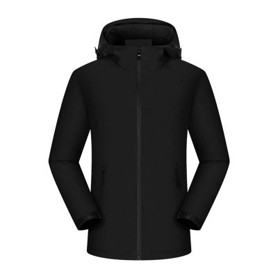 Men's Hooded Jacket Casual Long-Sleeved Solid Color Stand-Up Collar Coat Autumn and Winter Plus Velvet Warm Travel Jackets (Black,XX-Large)
