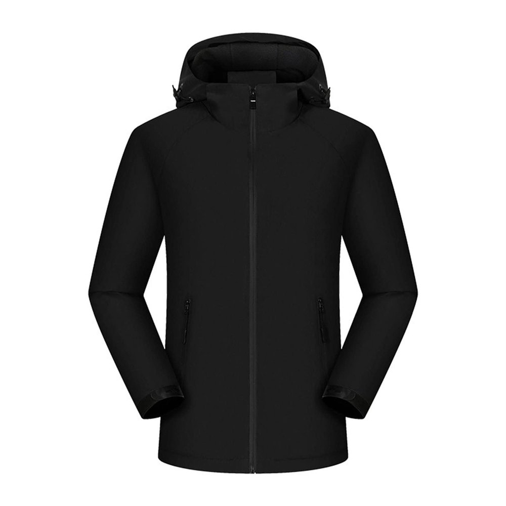 Men's Hooded Jacket Casual Long-Sleeved Solid Color Stand-Up Collar Coat Autumn and Winter Plus Velvet Warm Travel Jackets (Black,XX-Large)