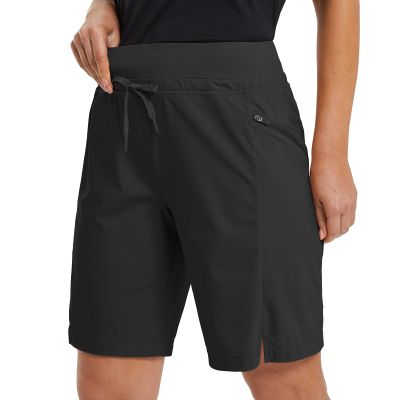 baleaf Women's 9 Hiking Long Shorts Quick Dry Bermuda Cargo for Curvy Lightweight Knee Length Shorts w Pockets Black Size XXL