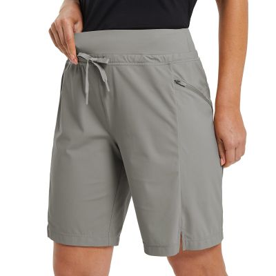 baleaf Women's Knee Length Shorts 9" Quick Dry Bermuda Cargo for Curvy Lightweight Long Shorts w Pockets Grey Size XL