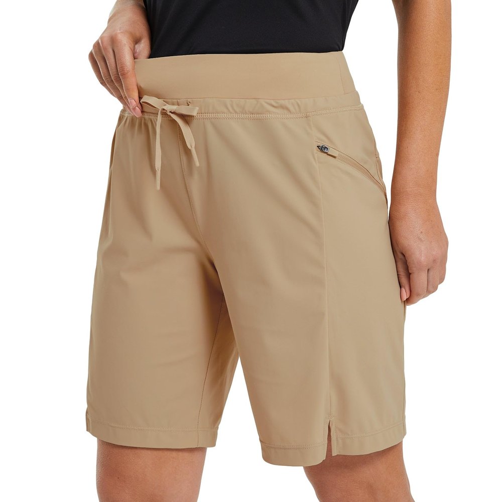 baleaf Women's Knee Length Shorts 9" Quick Dry Bermuda Cargo for Curvy Lightweight Long Shorts w Pockets Khaki Size XL