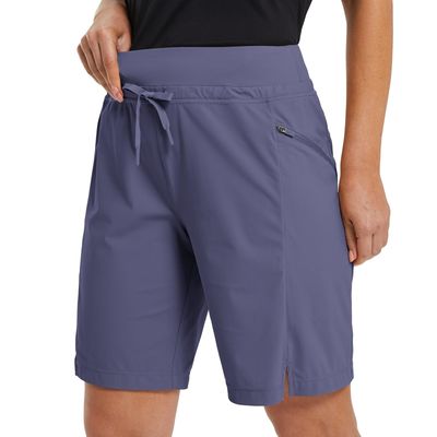 baleaf Women's Hiking Long Shorts 9" Quick Dry Hiking Bermuda Cargo for Curvy Lightweight Knee Length Shorts Pockets Blue Size XXL