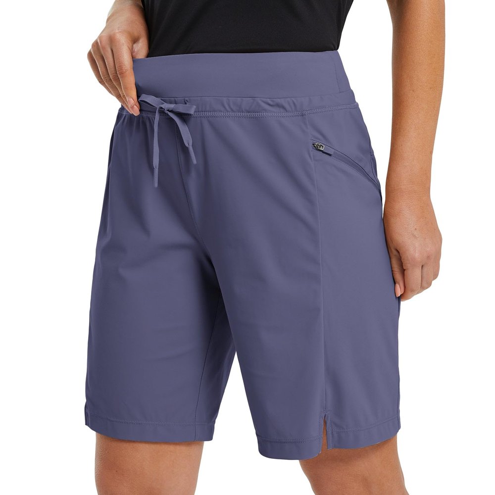 baleaf Women's Hiking Long Shorts 9" Quick Dry Hiking Bermuda Cargo for Curvy Lightweight Knee Length Shorts Pockets Blue Size XXL