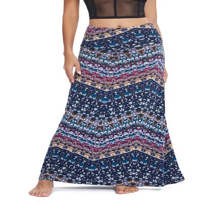 Urban CoCo Women's Stylish Spandex Comfy Fold-Over Flare Long Maxi Skirt (L, 16)
