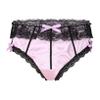 ACSUSS Men's Silky Satin Sissy Bowknot Lace Knickers Feminine Briefs Underwear 2# Pink Large view 2
