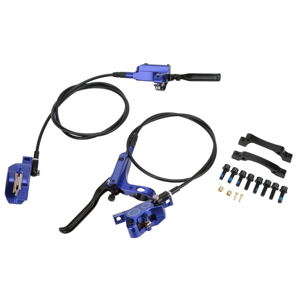 Alomejor 4 Piston Front Rear Hydraulic Disc Brake Mountain CNC Bilateral Oil Brake Oil Pressure Caliper Hydraulic Disc Brake Assembly Set(Blue)