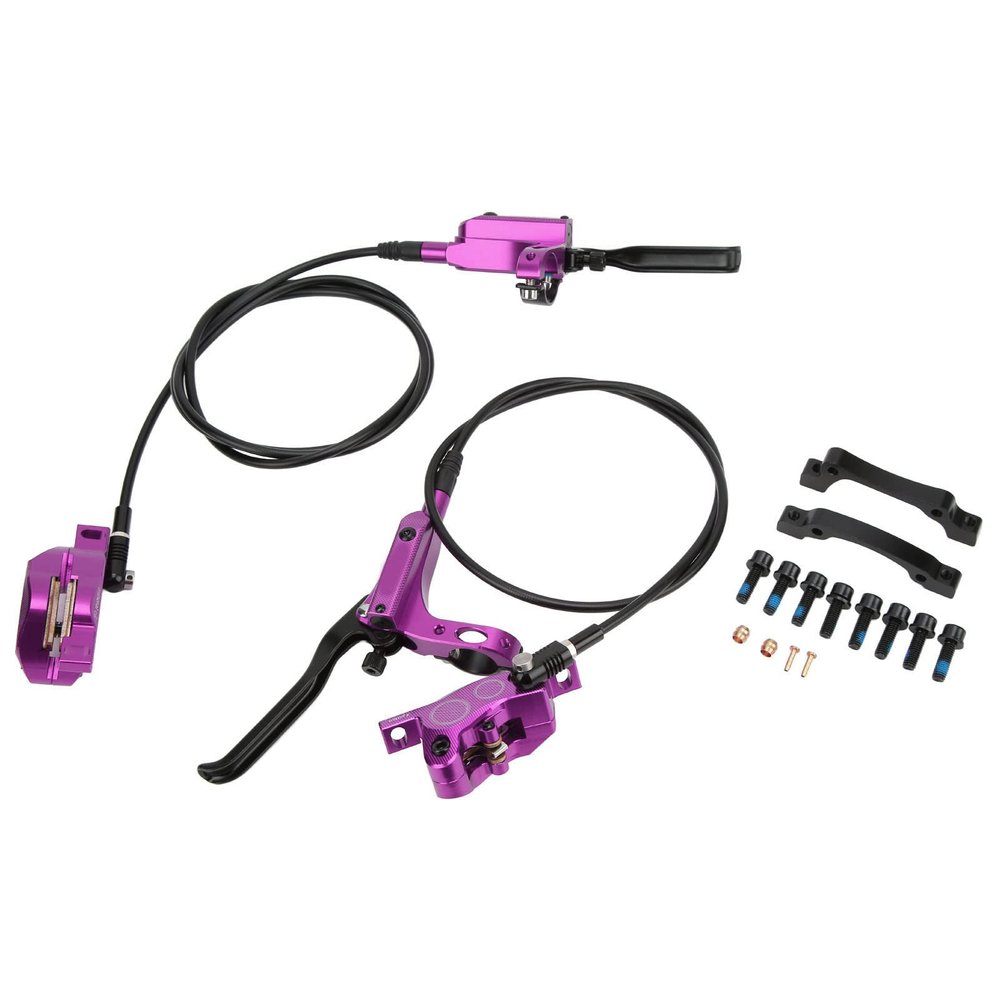 Alomejor 4 Piston Front Rear Hydraulic Disc Brake Mountain CNC Bilateral Oil Brake Oil Pressure Caliper Hydraulic Disc Brake Assembly Set()