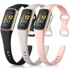 Maledan Slim Band Compatible with Fitbit Charge 5 Bands/Charge 6 Bands Women Men, Soft Silicone Adjustable Sport Band Wristbands for Fitbit Charge 5/Charge 6 Fitness Tracker, 3 Pack Black/Gray/Pink view 1