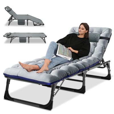 LILYPELLE Portable Folding Camping Cot, Adjustable 4-Position Adults Reclining Chaise with Pillow, Outdoor Portable Lounge Chair Sleeping Cot for Camping, Pool, Beach, Patio