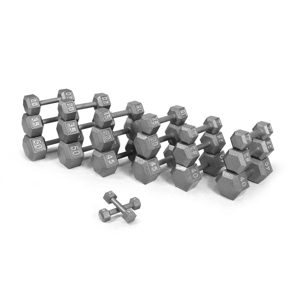 WF Athletic Supply Cast Iron Dumbbell Set, Solid Hexagon Grey Dumbbell Set, Strength Training Free Weights for Women & Men
