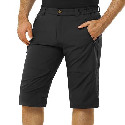 33,000ft Men's Hiking Golf Capri Pants 3/4 Cargo Quick Dry Lightweight Stretch Below Knee Shorts Pants Travel Casual Black