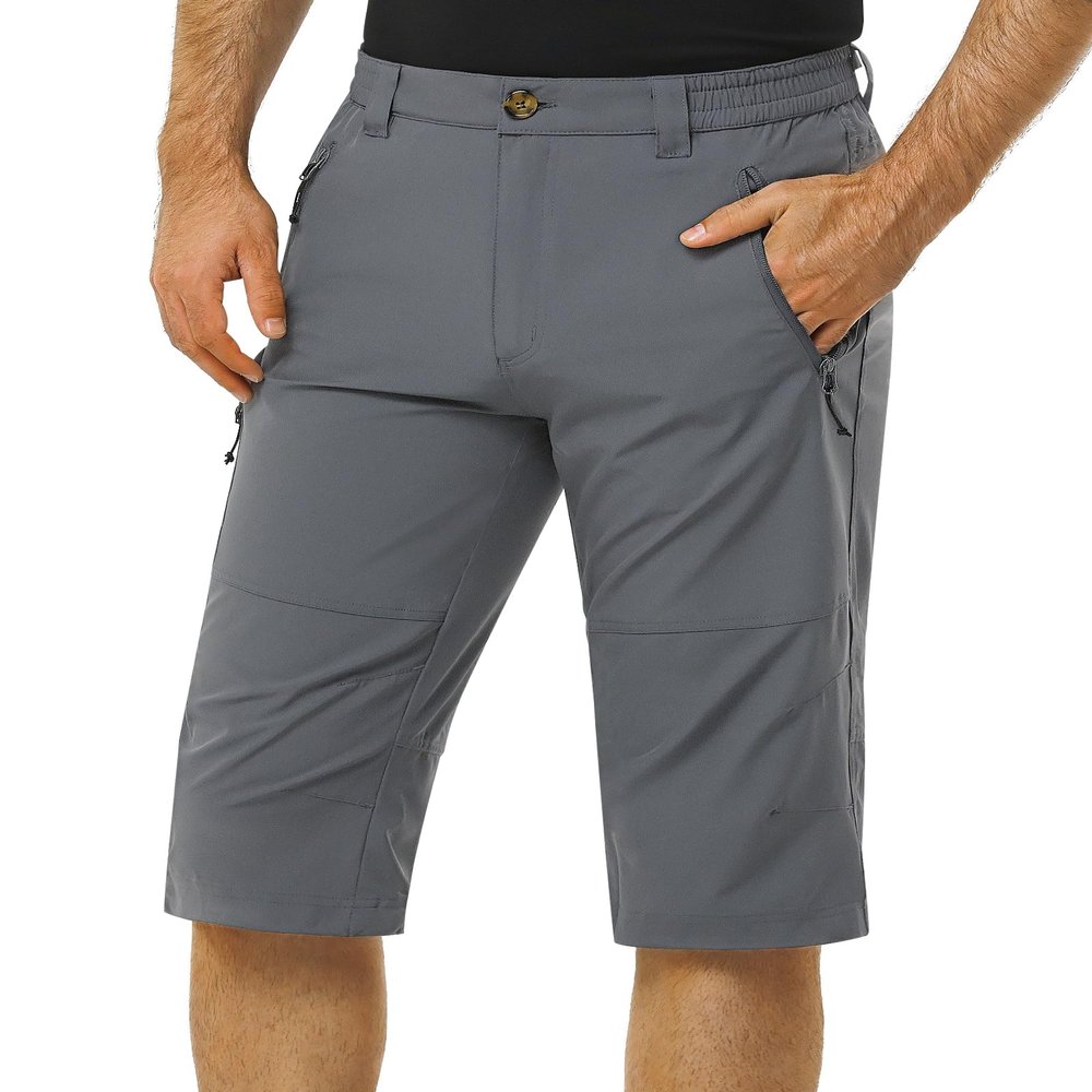 33,000ft Men's Hiking Golf Capri Pants 3/4 Cargo Quick Dry Lightweight Stretch Below Knee Shorts Pants Travel Casual Gray