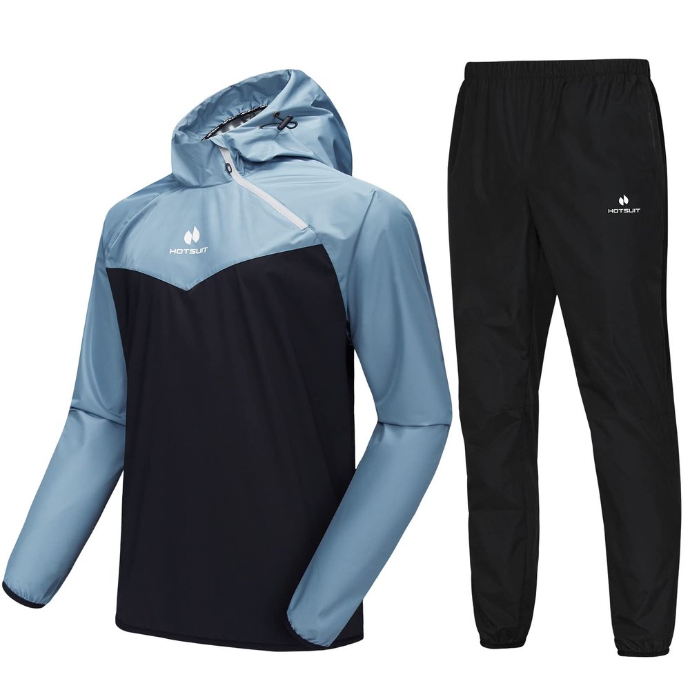 HOTSUIT Sauna Suit for Men Sweat Sauna Jacket Pant Gym Workout Sweat Suits, Blue, 2XL