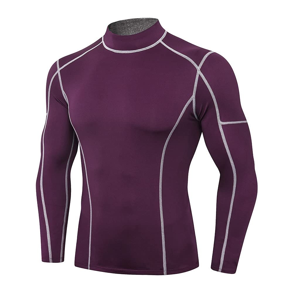 Men's Compression Shirts Long Sleeve Athletic Workout Tops Gym Undershirts Active Sports Baselayers 2-Wine W Medium