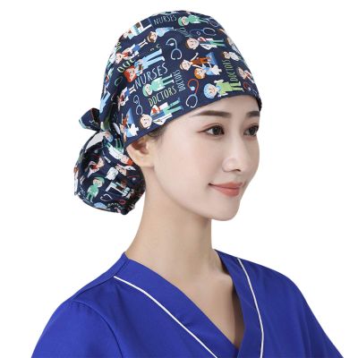 Beisto Surgical Cap Scrub Doctor Nurse, Working Cap with Buttons and Sweatband, Working Hats with Adjustable Ponytail Pack for Women