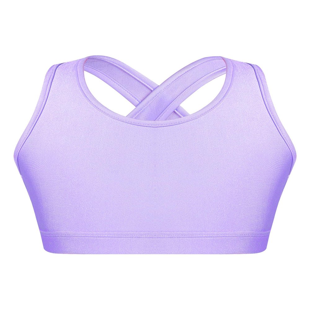 HULIJA Girls Kids Criss Cross Back Mock Neck Crop Tops Bra for Ballet Dance Sports Workout Activewear Purple 9-10 Years
