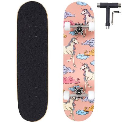 ANNEE 31x8 Inch Skateboard Complete for Beginners,7 Layer Maple Wood Double Kick Concave Skate Boards, Tricks Skateboards for Youths,Beginners,Girls,Boys,Kids,Teens,Adults (Unicorn)