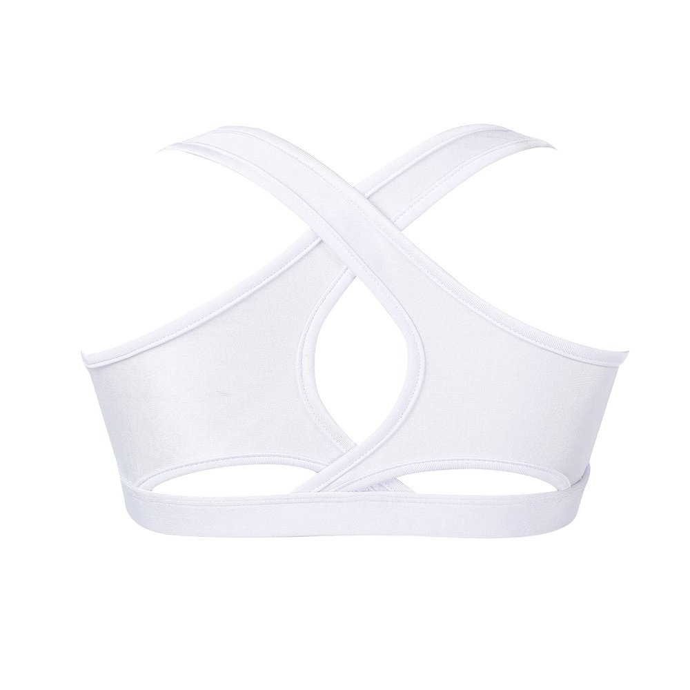 HULIJA Girls Kids Criss Cross Back Mock Neck Crop Tops Bra for Ballet Dance Sports Workout Activewear White 7-8 Years